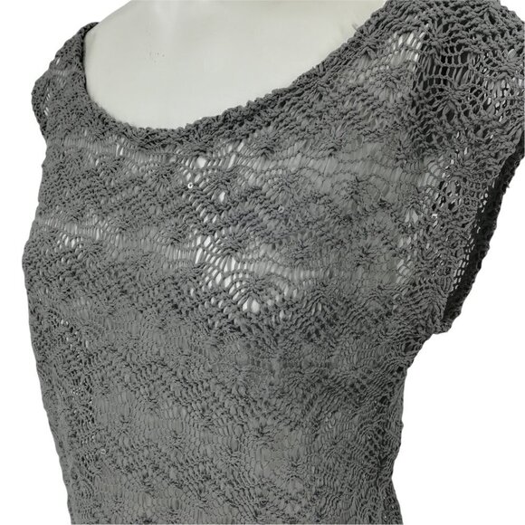 Express Crochet Lace Sheer Sequin Top Size S Gray Sleeveless Blouse Shirt Shell - Picture 6 of 12